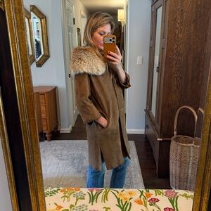 Rare Vintage Brown Suede Coat with Fur Collar